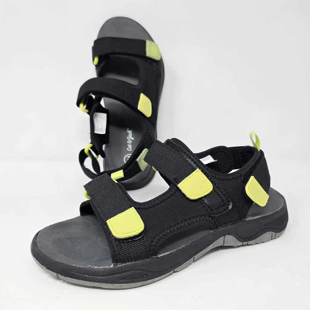 Cat & Jack Boys Black Lime Green Athletic Strappy Sandals Size 2 077043556